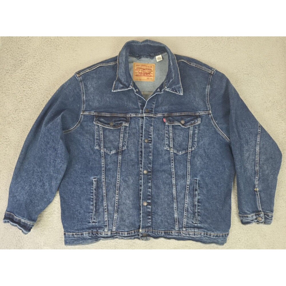 Levis Denim Jean Trucker Jacket Mens 4XL Big & Tall Blue Button Medium Wash